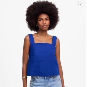 Madewell Curved-Neck Shell Tank in 100% Linen Bright Sapphire Blue Size 00 NWT